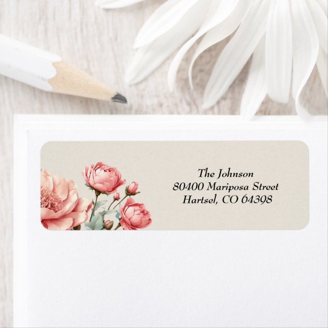 Baby i Bloom WildFlower Rosa Baby Shower Returadress Etikett (Insitu)