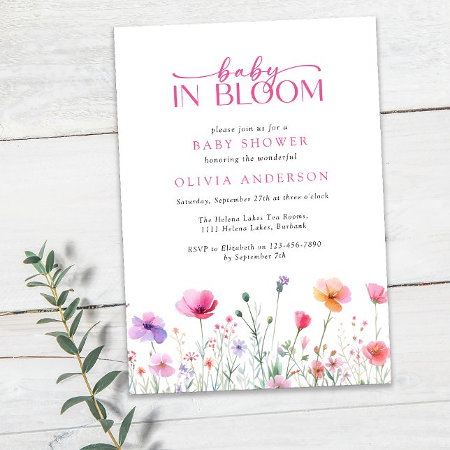Baby i Bloom Wildlblommes Rosa Baby Shower Inbjudningar (Skapare uppladdad)