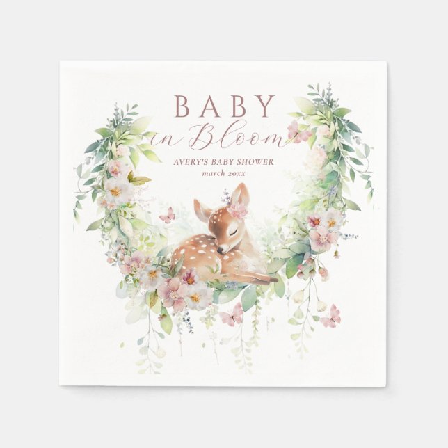 Baby i Bloom Woodland Blommigt Flicka Shower Pappersservett (Framsidan)
