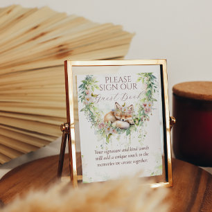 Baby i Bloom Woodland Blommigt Flicka Shower Poster