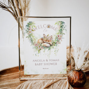 Baby i Bloom Woodland Blommigt Flicka Shower Poster