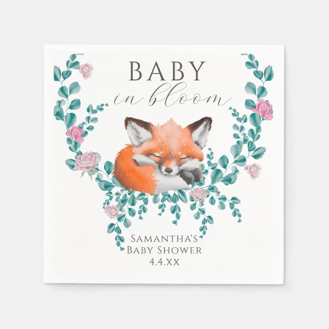 Baby i Bloom Woodland Fox Greenery Baby Shower Pappersservett (Framsidan)