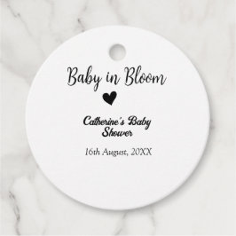 Baby i bloombabyduschens enkla svarta hjärtdatum gåvor etiketter