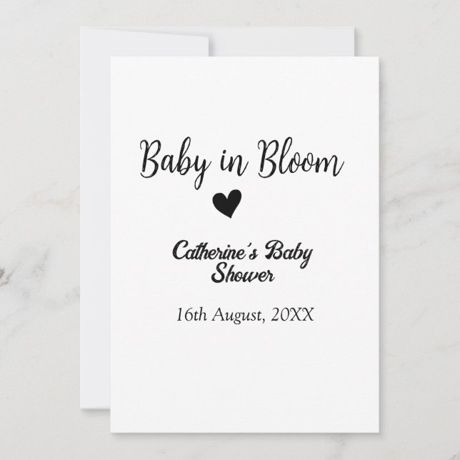 Baby i bloombabyduschens enkla svarta hjärtdatum inbjudningar (Framsida)