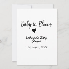 Baby i bloombabyduschens enkla svarta hjärtdatum inbjudningar