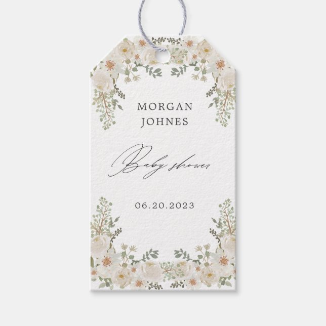 baby i bloomens elfenbensdusch för blommigt presentetikett (Framsidan)