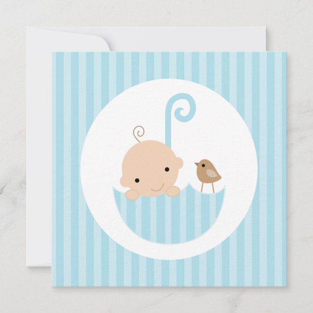 Baby i Blue Paraplla Baby Shower Inbjudningar (Framsida)