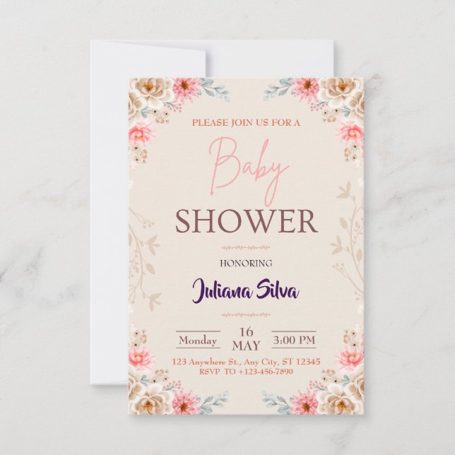 Baby i Boho Baby Shower-inbjudan för bloom Blommig Inbjudningar (Framsida)