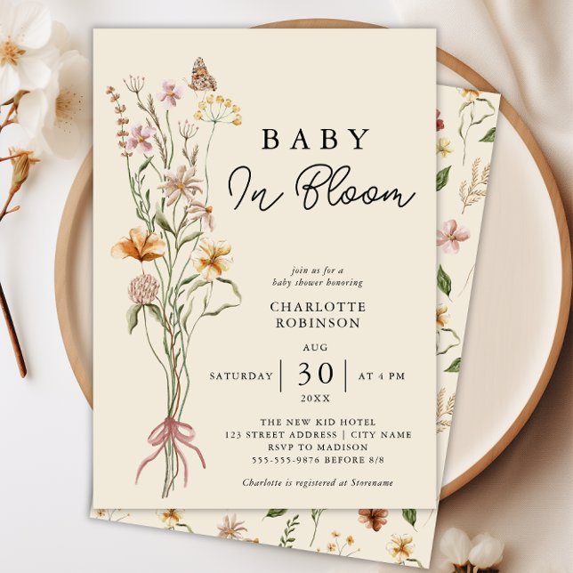 Baby i Boho Baby Shower-inbjudan för bloom Blommig Inbjudningar (Baby In Bloom Floral Boho Baby Shower Invitation)