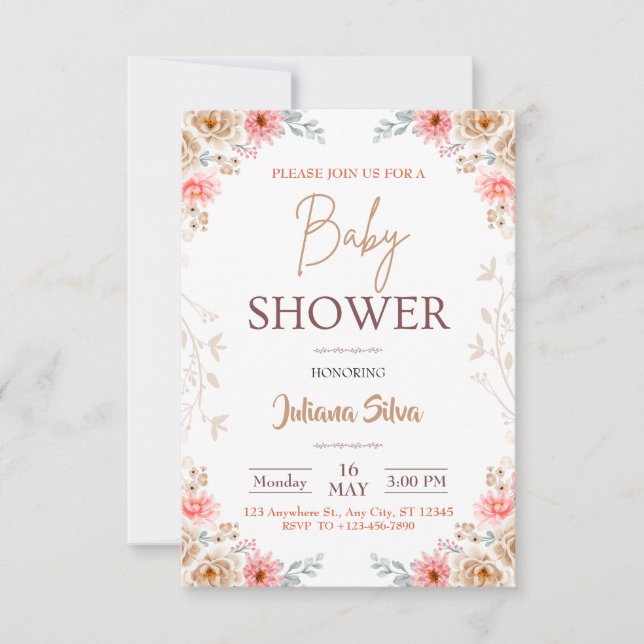 Baby i Boho Baby Shower-inbjudan för bloom Blommig Inbjudningar (Framsida)