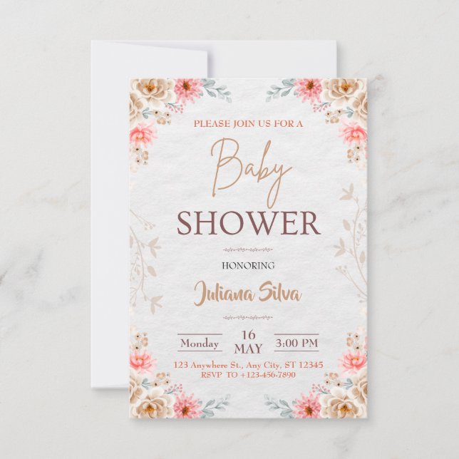 Baby i Boho Baby Shower-inbjudan för bloom Blommig Inbjudningar (Framsida)