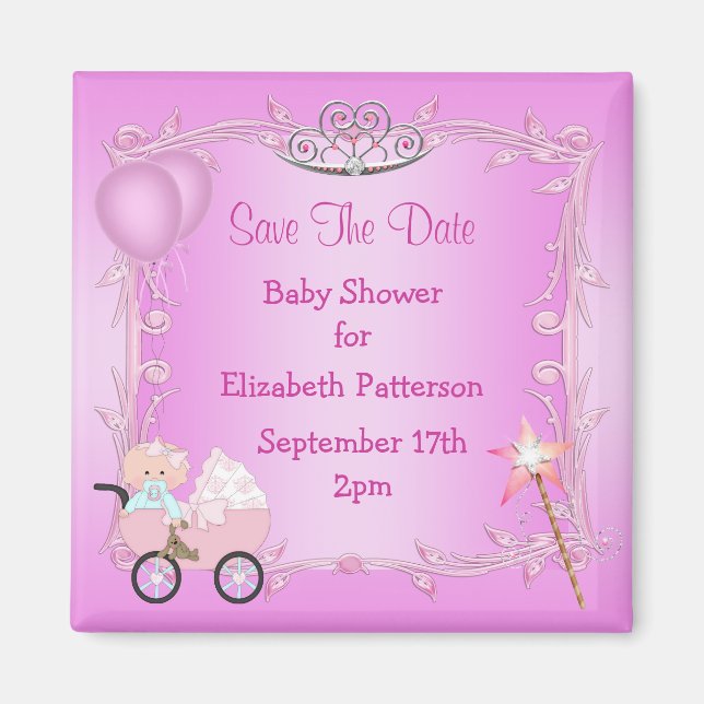 Baby i Carriage Rosa Baby Shower Save Date Magnet (Framsidan)