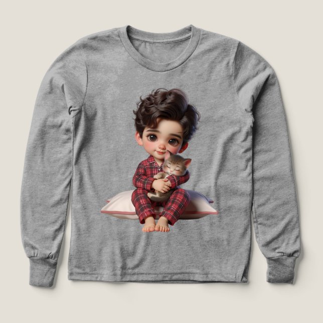 Baby i Checkered Pajamas with a Kitten av Natash T Shirt (Design framsida)