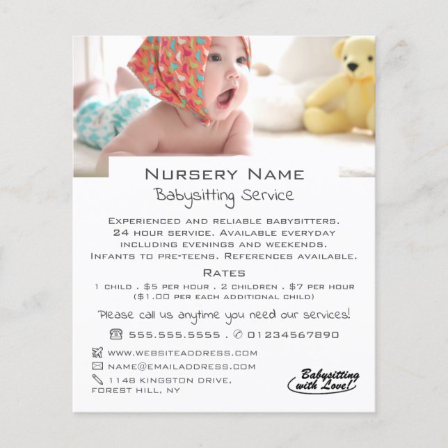 Baby i Cot, Babyvvakt, Daycare, Nursery Advert Flygblad (Framsidan)