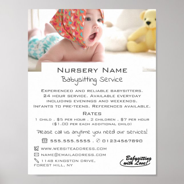 Baby i Cot, Babywatch, Daycare, Nursery Advert Poster (Framsidan)