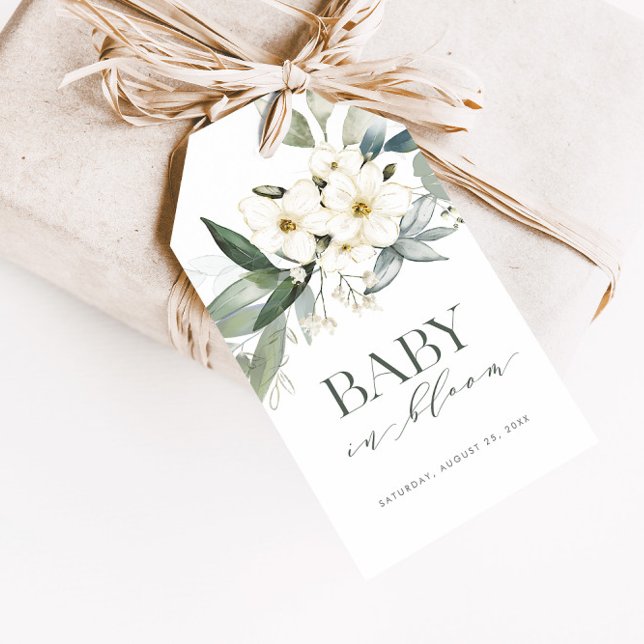 Baby i Eleganten Bloom Greenery Favor Presentetikett (Skapare uppladdad)