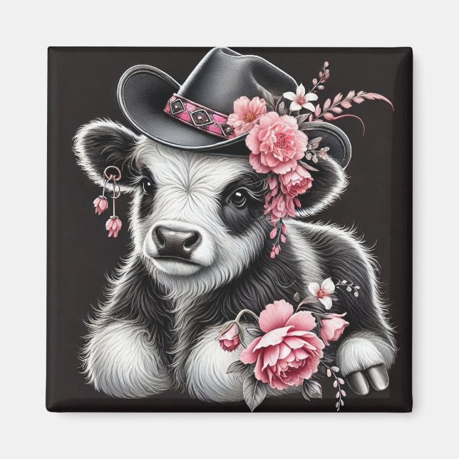 Baby i en Snyggt med Rosa blommor Magnet (Framsidan)
