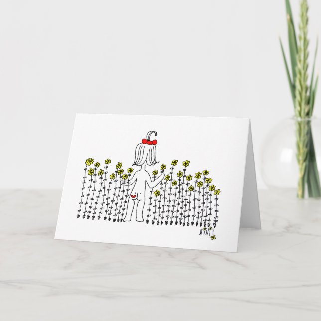 Baby i fält om blommor tack kort (Framsida)