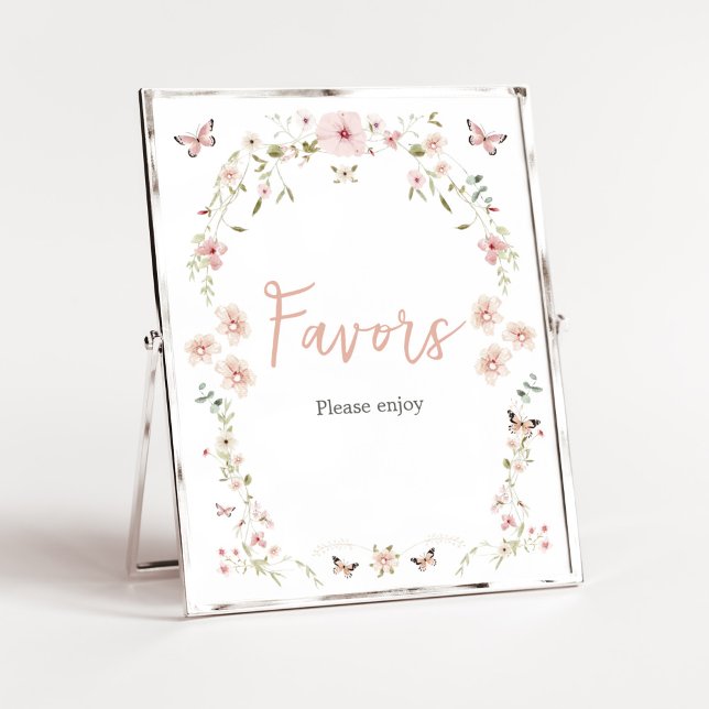 Baby i favoritfavoriter för blommor i blomman poster (Spring Butterflies Baby Shower Favors Sign)