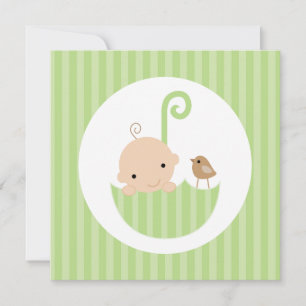 Baby i Grönt Parbrella Baby Shower Inbjudningar