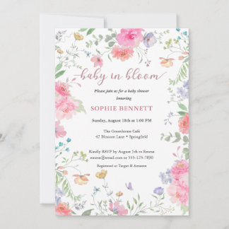 Baby i inbjudan till blommigt om vattenfärgen i Bl