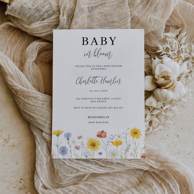 Baby i inbjudan till BLOMSMY-babykläder (Baby in Bloom wildflower Baby Shower Invitation)
