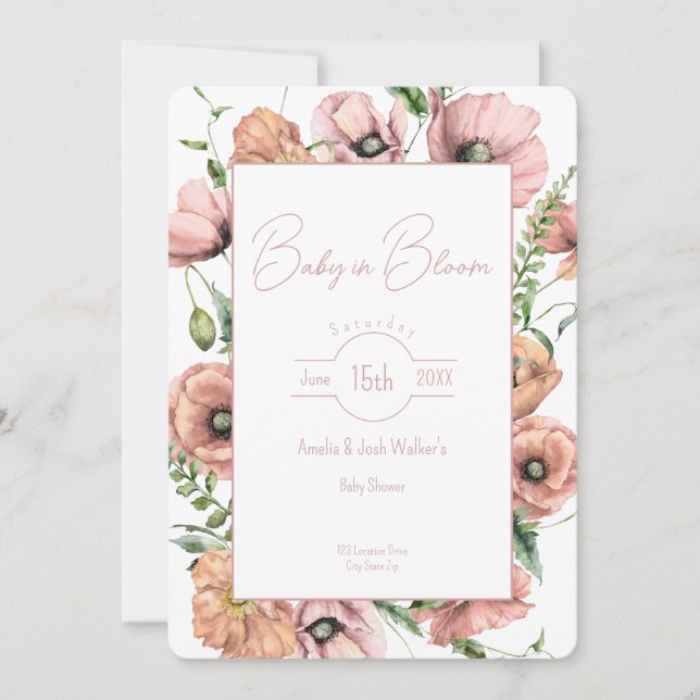 Baby i inbjudan till Bloom Wildblomma Baby Shower (Framsida)