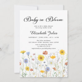 Baby i inbjudan till Bloom Wildblomma Baby Shower