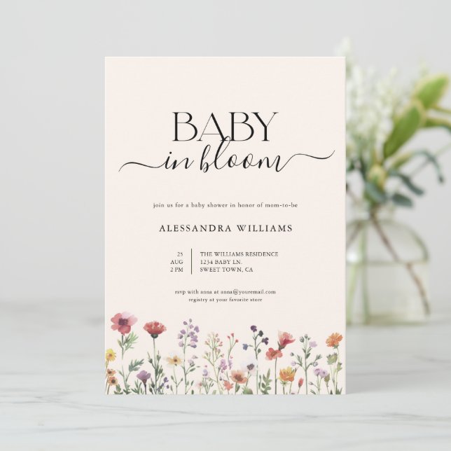 Baby i inbjudan till Bloom Wildblomma Baby Shower (Stående Fram)