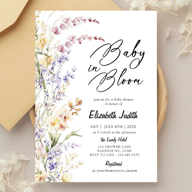 Baby i inbjudan till Bloom Wildblomma Baby Shower (Skapare uppladdad)