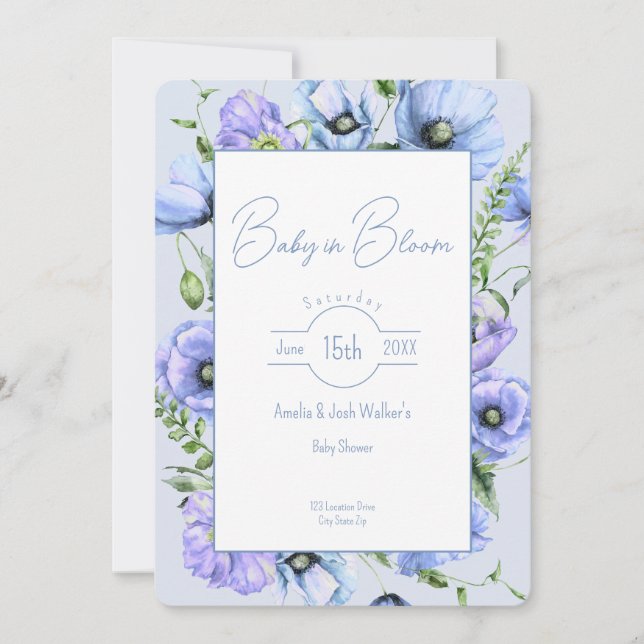 Baby i inbjudan till Bloom Wildblomma Baby Shower (Framsida)