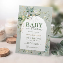 Baby i inbjudan till botaniska eukalyptus i Bloom