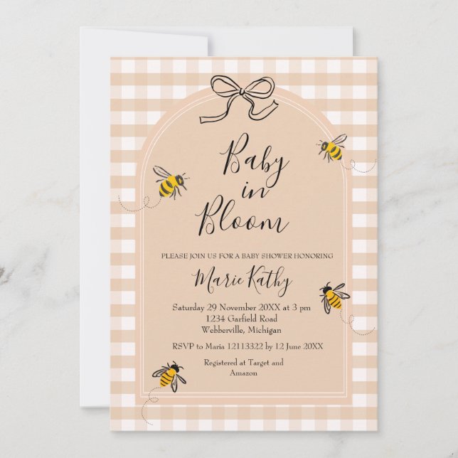 Baby i inbjudan till Daisyn Bloom Rustic Bee (Framsida)