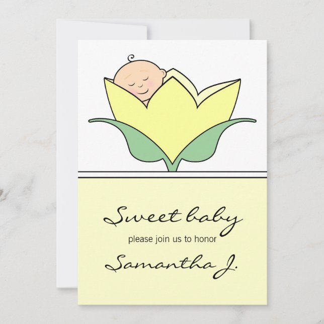 Baby i inbjudan till Gult Tulip Baby Shower (Framsida)