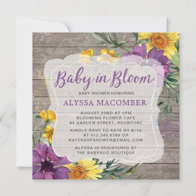 Baby i inbjudan till Lila för babykläder i Bloom G (Framsida)