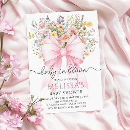 Baby i inbjudan till Rosa Bow Baby Shower i bloom