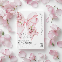 Baby i inbjudan till Rosa Bow Baby Shower i bloom