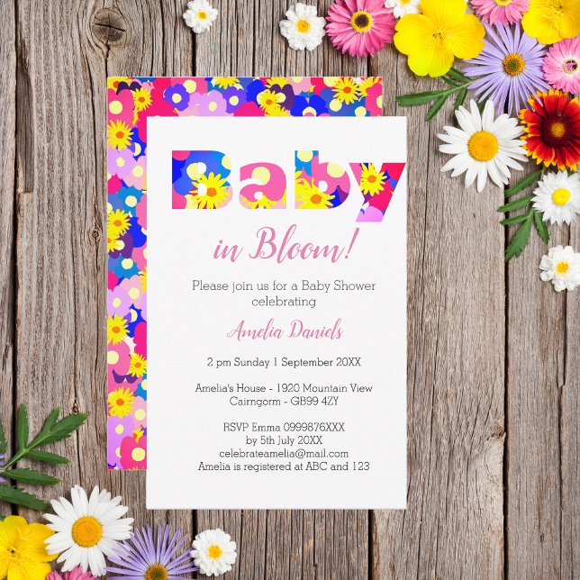 Baby i inbjudan till Rosa för babyskor i bloom (Super cute Baby in Bloom invitations. 🌺)