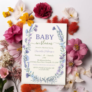 Baby I Knopp Blå Vildblomma Pojke Babyfirande Inbjudningar