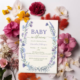Baby I Knopp Blå Vildblomma Pojke Babyfirande Inbjudningar