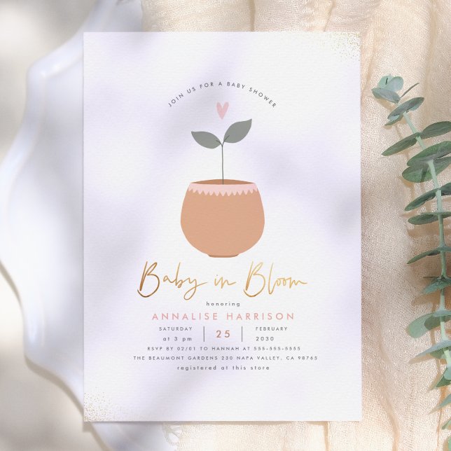 Baby I Knopp Blomkruka Guld Baby Shower Inbjudningar (Skapare uppladdad)