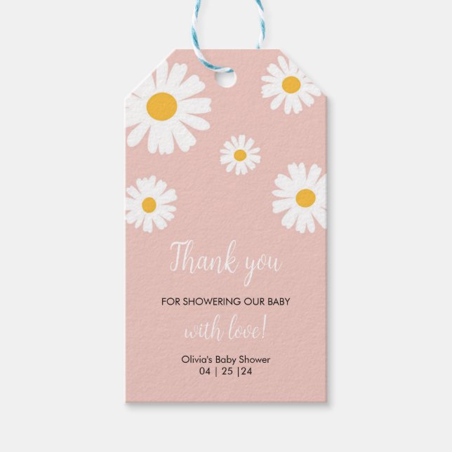 Baby I Knopp, Blommig Daisy Flicka Babyfirande Presentetikett (Framsidan)