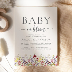 Baby i Knopp Boho Vilda Blommor Beige Bebis Shower Inbjudningar