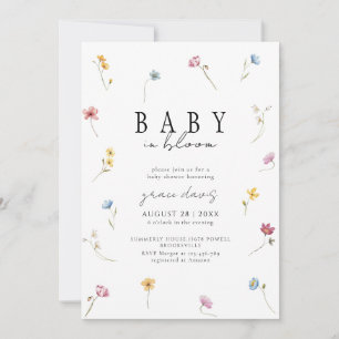 Baby i knopp Vilda blommor baby shower Inbjudningar