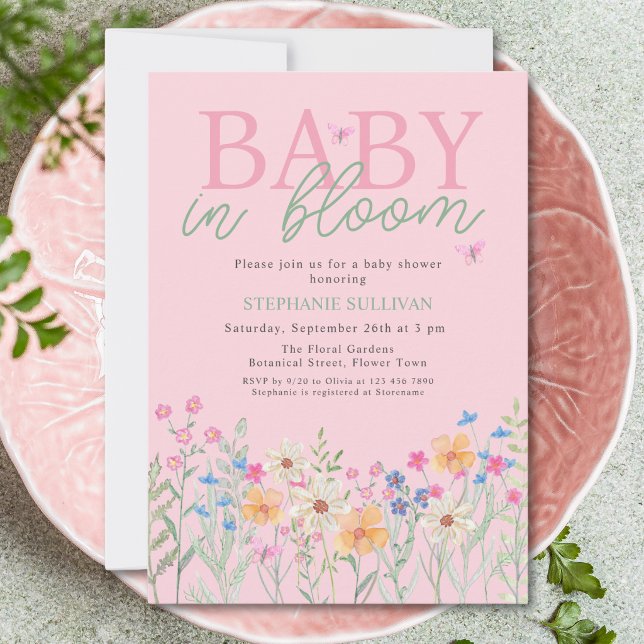 Baby i Knopp Vildblomma Flickas Barnkalas Inbjudningar (Skapare uppladdad)