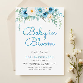 Baby i Pastel Blue Blommigt Baby Shower Inbjudningar