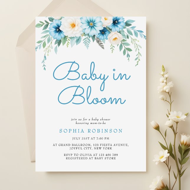 Baby i Pastel Blue Blommigt Baby Shower Inbjudningar (Skapare uppladdad)