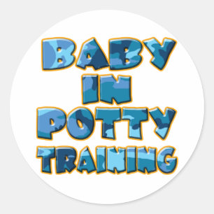 Baby i pottautbildning (blått) runt klistermärke