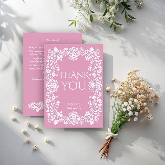 Baby i rosa av damm i blodet, mexikansk babydusch tack kort (Baby in bloom dusty pink Mexican baby shower Thank You Cards baby girl baby shower thank you cards)