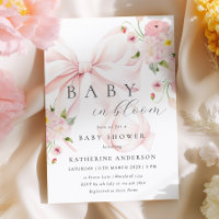 Baby i Rosa Bow Baby Shower-inbjudan för bloom